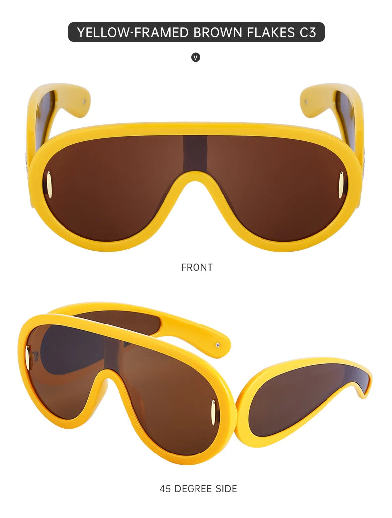 Oversized Wave Mask One-Piece Sunglasses Women Sports Y2K Punk Sun Glasses for Lady 2024 Luxury Brand Steampunk Eyewear Goggle