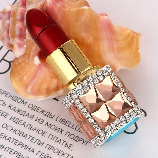 Luxury Diamond Lipstick Inflatable Lighter Mini Butane Pink Water Diamond Portable Lighter High End Women's Smoking Gift