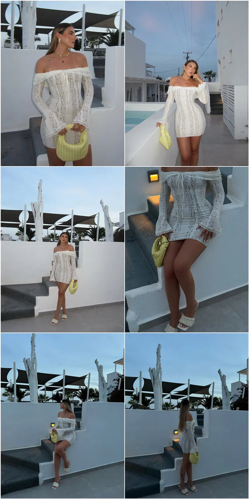 Mozision Floral Lace Off-shoulder Maxi Dress For Women White Strapless Backless Long Sleeve Bodycon Club Party Sexy Long Dress
