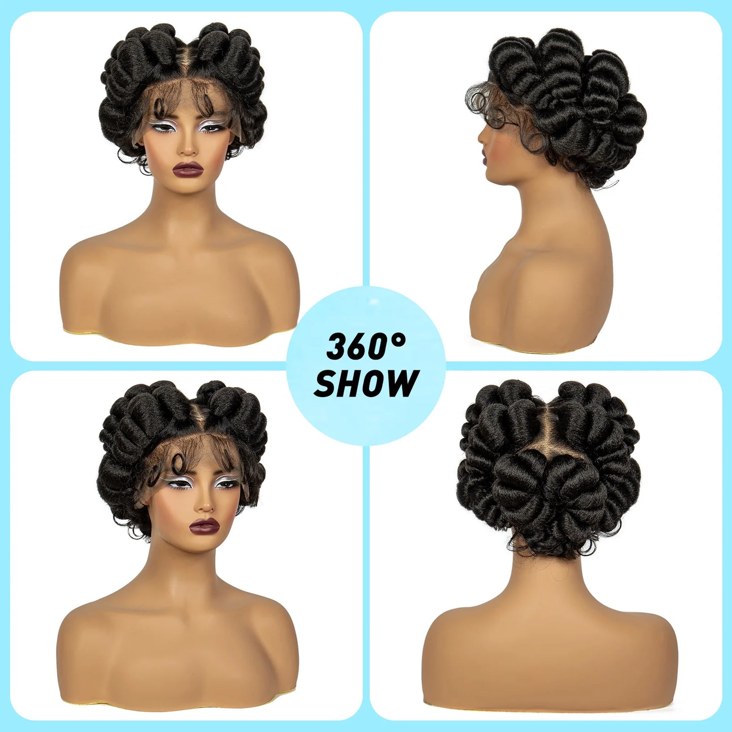 Natural Color 6Inch Transparent Full Lace Braided Wigs Short Cute Handmade Bantu Synthetic Braided Lace Wigs Knotless Braids Wig