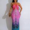 New Gradient Rhinestone Tie Dye Print Halter Mermaid Long Dresses Women Backless Sleeveless Slim Birthday Party Prom Vestidos