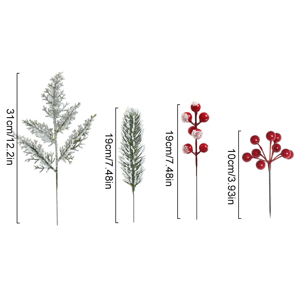 4/12/20Pcs Artificial Pine Needles Berry Set Vine Garland Accessories Christmas Tree Decoration Ornament for Home Decor New Year