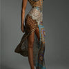Mozision Leopard Print Lace Split Sexy Maxi Dress Women Gown Elegant Patchwork Chiffon Sleeveless Backless Beach Evening Dress