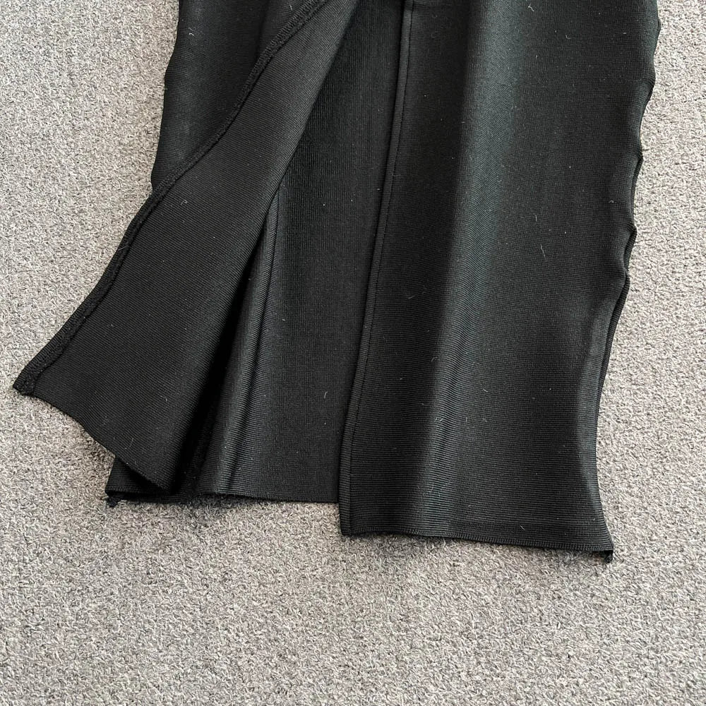 Faionable Diamond Embellied Wrap Skirt Set ort Top Long Dr Slimming High Collar Long Sve Zipper Two Piece Set