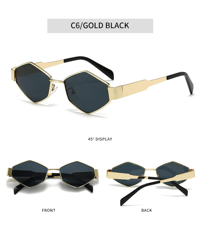 Polygonal Luxury Sunglasses Women Brand Fashion Rhombus Sun Glasses Woman 2024 Retro Vintage Metal Diamond Shades Eyewear