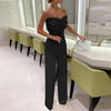 Women Jumpsuit Feather Tube Top Sexy Evening Party Jump Suits Sleeveless High-waisted Straight Playsuits Night Clubwear Overalls