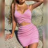 Women Sexy Cutout Bodycon Dress Euro Style Cross Back Straps Hollow Out Nightclub Party Evening Outfit Slim Fit Stretchy Dress