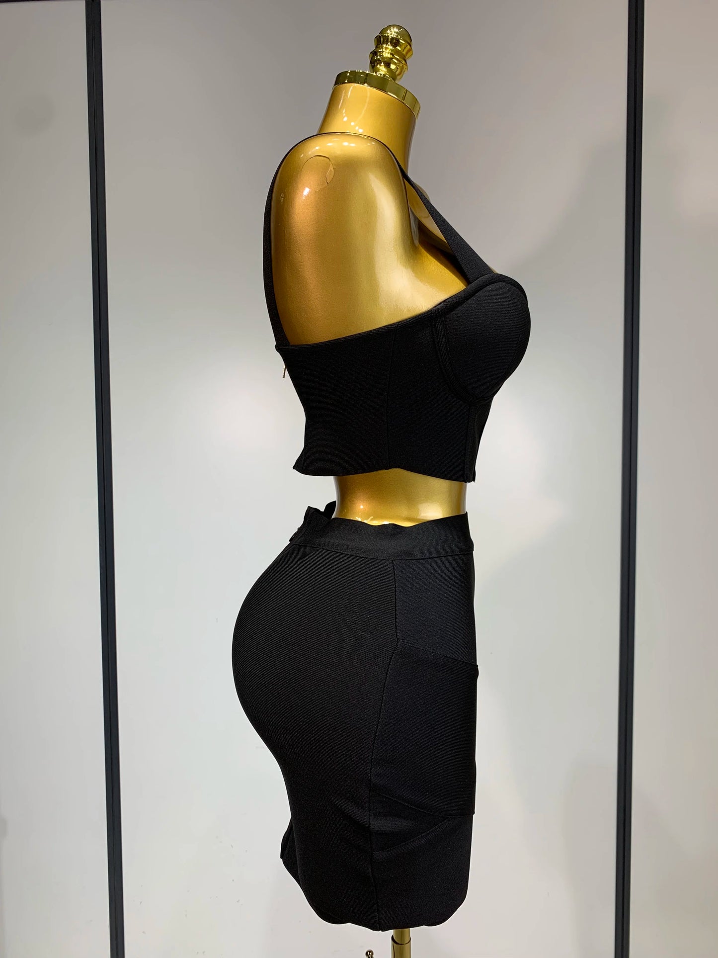 Women Sexy Top Short Skirt Bodycon Bandage Two Pieces Sets White Black 2025 Evening Party Luxury Birthday Outfit Nightclub Suits