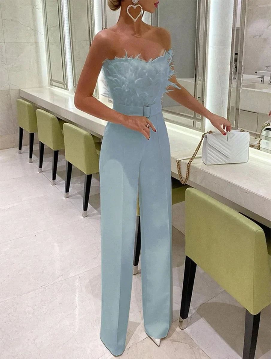 Women Sexy Jumpsuit Breast Wrap Spring Summer Fashion Female Elegant White Empire Casual Straight Long Jumpsuits