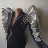 Sparkly Sequins Rhinestones Big Sleeves Black Jacket Sexy Singer Dancer Nightclub Jazz Dance Costume Performance Show Stage Wear