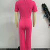 Znaiml Women Elegant Long Jumpsuits for Party Summer Short Sleeve Buttons Solid Color Wide Leg Pants Rompers One Pieces Overalls
