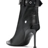 Belt Buckle Front Zipper Fashion Show Short Boots Women's Autumn Winter New Pointed Metal Decoration Red High Heels Ankle Boots