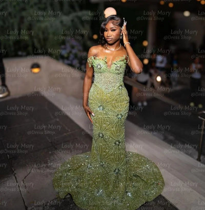 Gorgoues Green Prom Dresses 2025 Luxury Beading Mermaid Girl Party Dress Long  Aso Ebi Birthday Graduation Gowns Customized