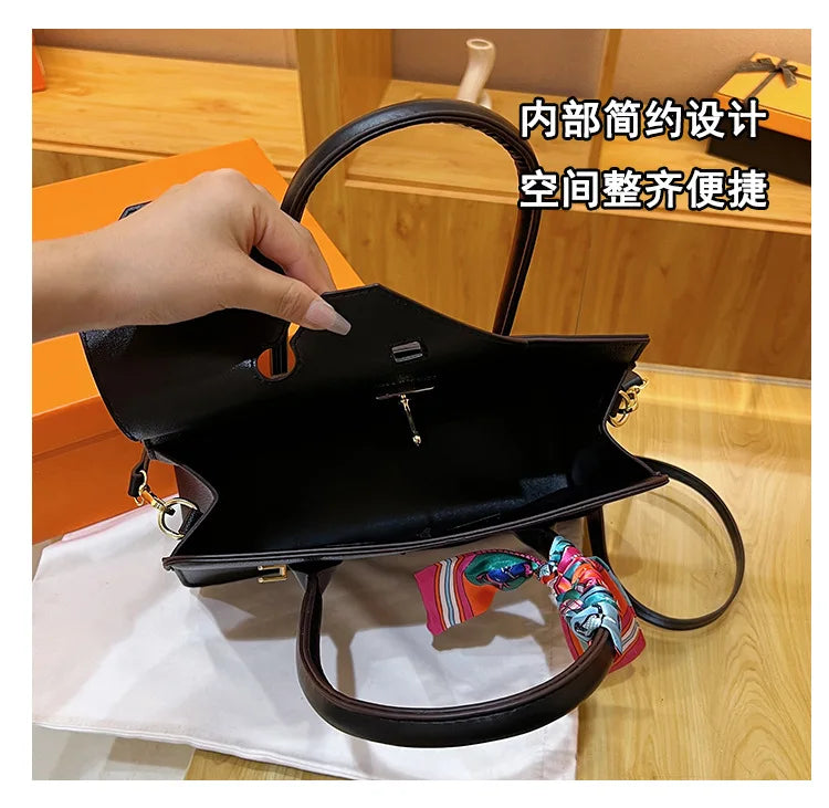 New Birkin Bag Handbag Lychee Grain Large Capacity Advanced Sense Kelly Bag Single Shoulder Crossbody Bag for Women