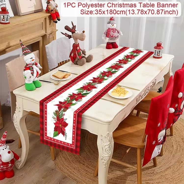 Christmas Table Runner Merry Christmas Decoration for Home Table 2024 Xmas Ornament Navidad Notal Noel Happy New Year Gifts 2025