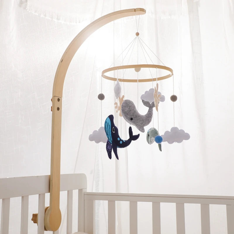 Baby Crib Mobile Bed Bell Rattle Toys Wooden Crochet Stars Pendant Bed Bell Toys Newborn Comfort Crib Bracket Hanging Toys Gifts