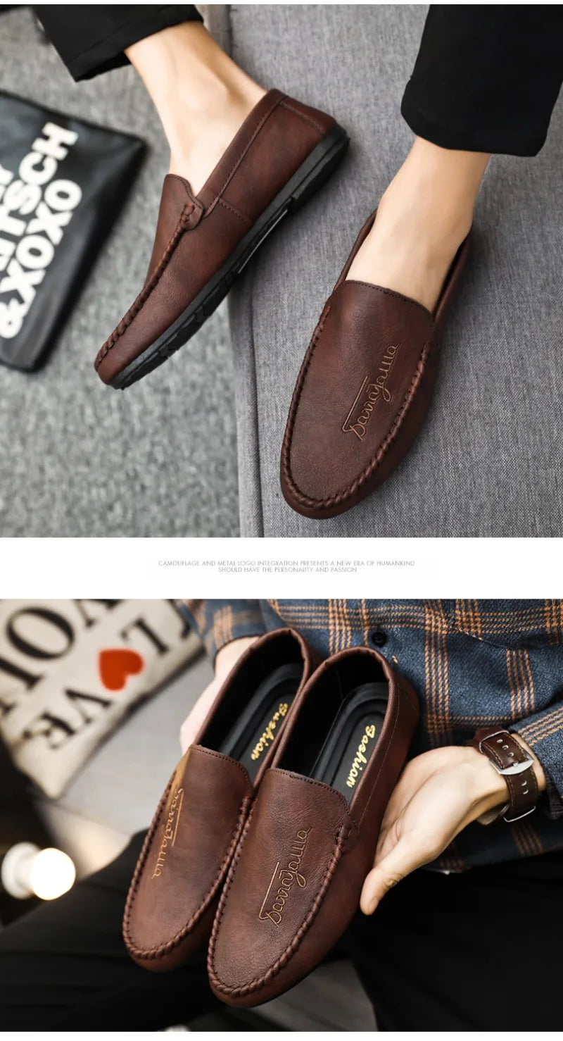 Men Casual Shoes 2024New Men's Loafers Comfortable Flat Casual Shoes Men Breathable Moccasins Slip-On Soft Leather Driving Shoes