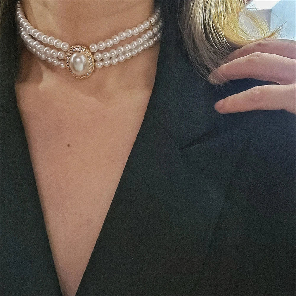 Luxury Vintage Three-layer Pearl Collar Choker, 2024 New In Trend Jewelry Fashion Woman's Choker Necklace on the Neck Party Gift