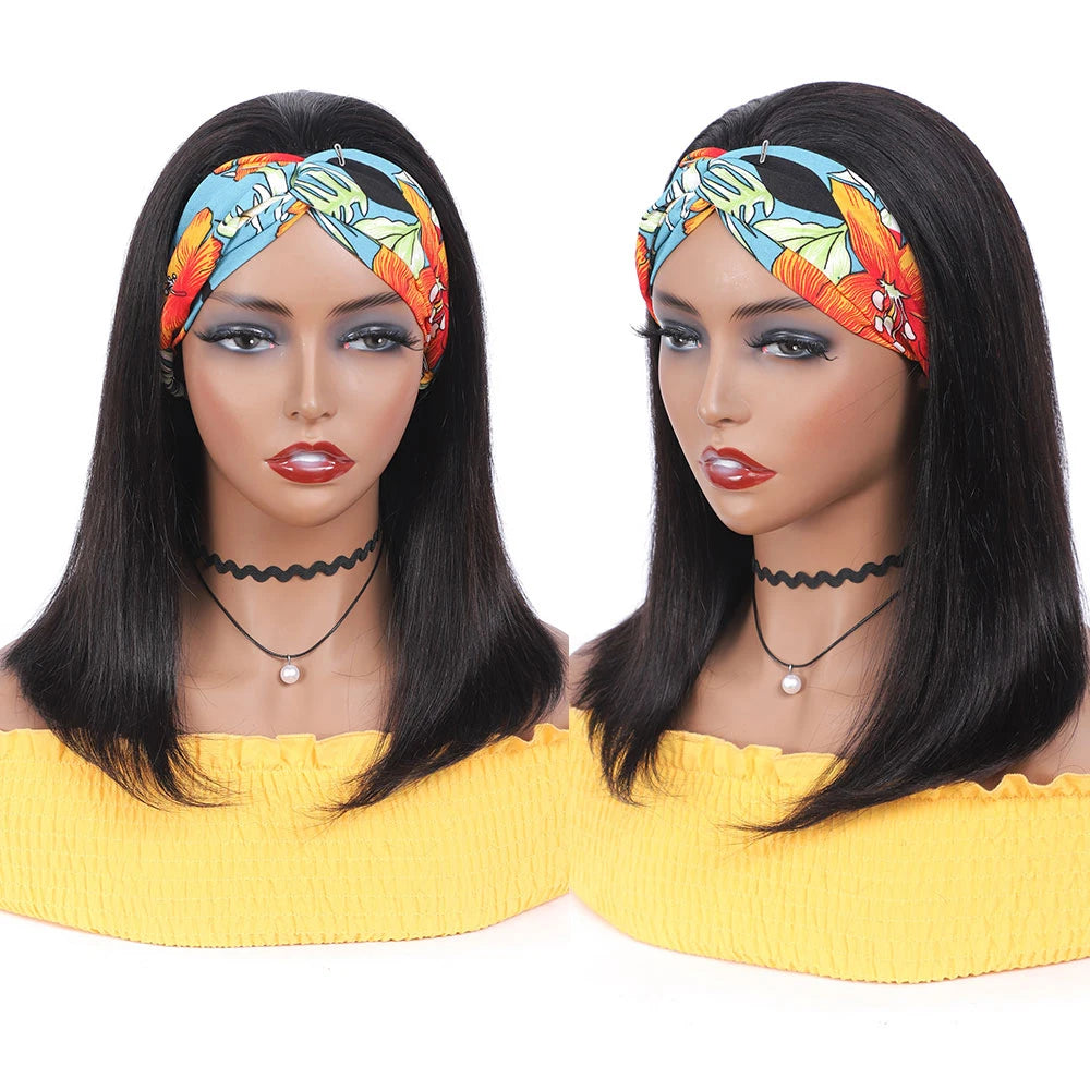 Headband Wig Human Hair Bone Straight Human Hair Wigs Full Machine Made Peruvian Human Hair Wigs For Black Women Easy to Go 180%