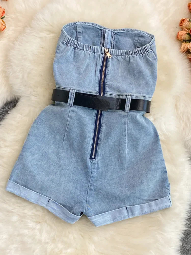 2024 Summer Rompers Women Jeans Jumpsuit Off Shoulder Loose Casual Denim Rompers Womens Jumpsuits Wide Leg Casual Denim Overalls