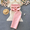 Women Vintage Two Pieces Skirt Sets Women Long Sleeve Sexy Slash Neck Bandage Ruffle Blouse Top and High Waist  Hip Wrap Skirt