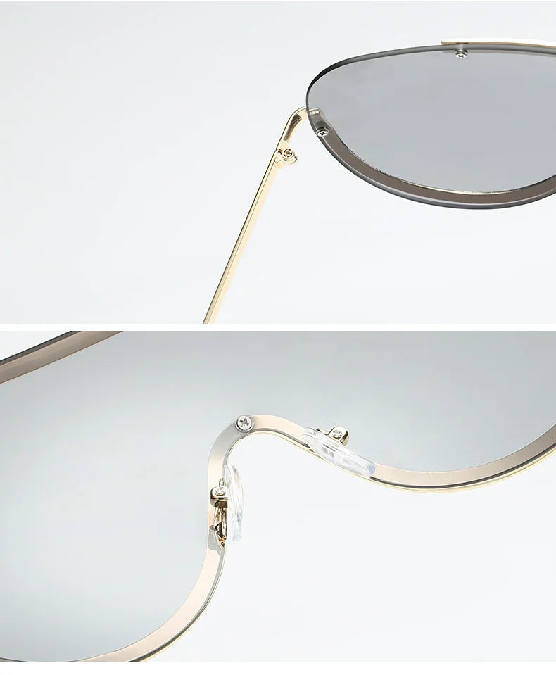 Metal Oversized Punk Sunglasses Women Semi Rimless Goggles Shield Lens Designer Big Shades Female Fashion Accessories