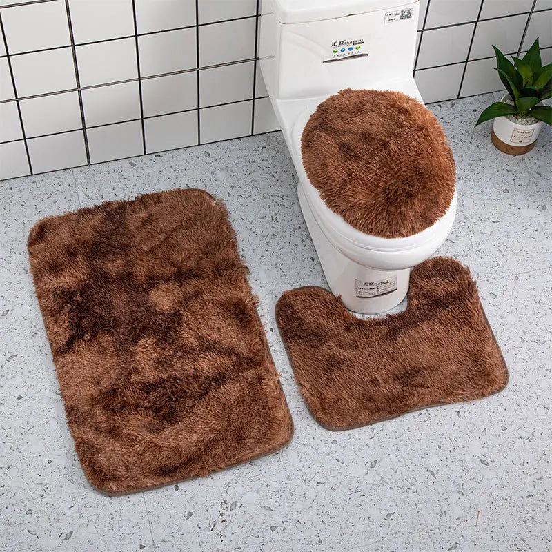 3pcs Bathroom Mat Set for Bathroom Silk Tie-Dye Toilet Soft Non Slip Rug Shower Carpets Toilet Lid Cover Floor Mats for Hallway