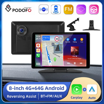Podofo 8inch Android Monitor 4+64G Carplay Android auto Car Video Player Bluetooth FM AUX Apple Airplay Dashboard Monitor