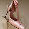 Ladies' New Summer Square Satin High-heeled Sandals with Ankle Straps, Fashionable Party and Banquet Ballet High-heeled Shoes