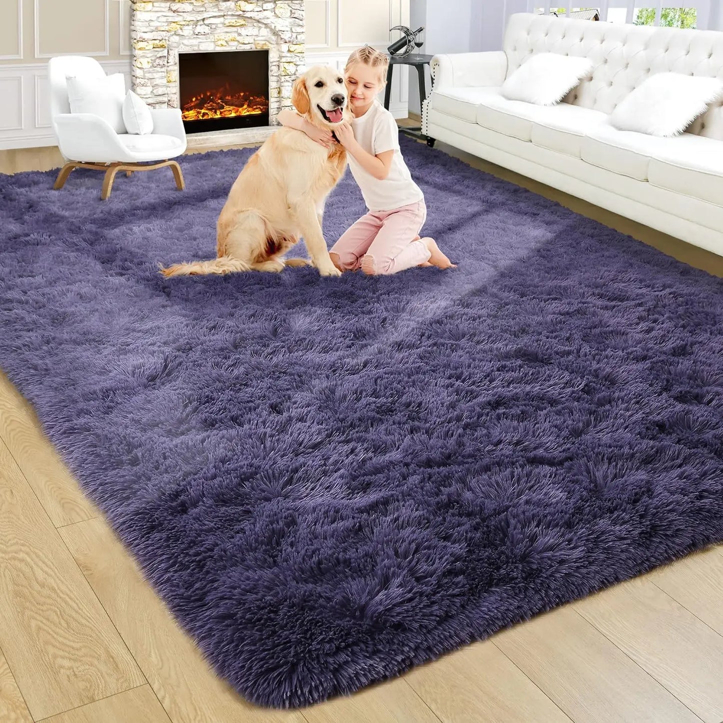 Fluffy Bedroom Rug Carpet Shaggy Fuzzy Rugs for Bedroom Thick Black Area Rugs for Living Room Rugs  for Girls Boys
