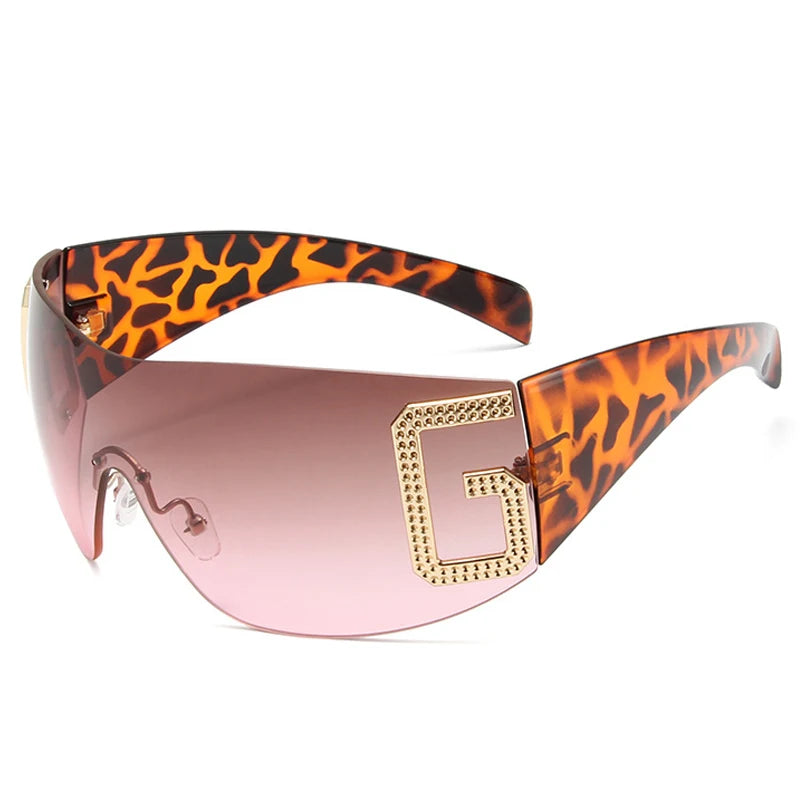 2024 New Oversized Rimless Sunglasses Women Fashion One-Piece Shield Sun Glasses For Female Streetwear Y2k Sunglass Ladies UV400