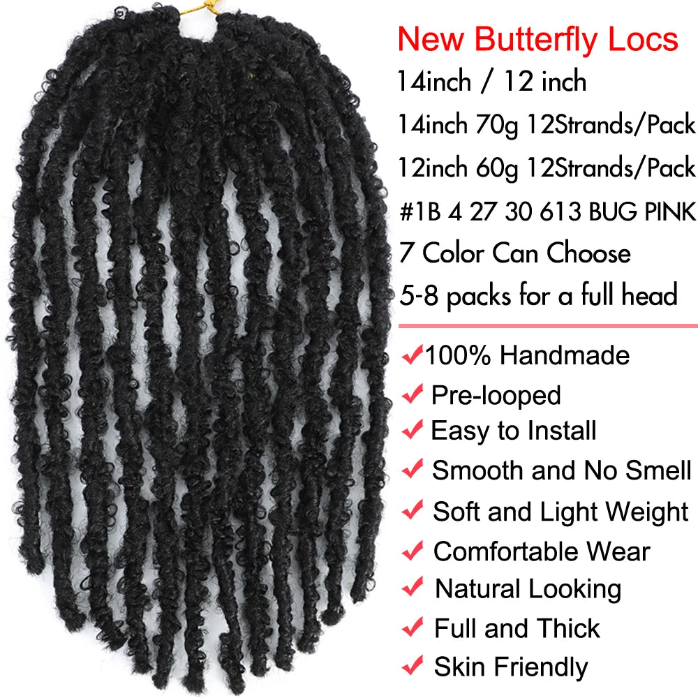 14 12 inch Butterfly Faux Locs Crochet Hair Braids Pre looped Distressed Goddess Butterfly Soft Locs Crochets Braids Cheveux Lok