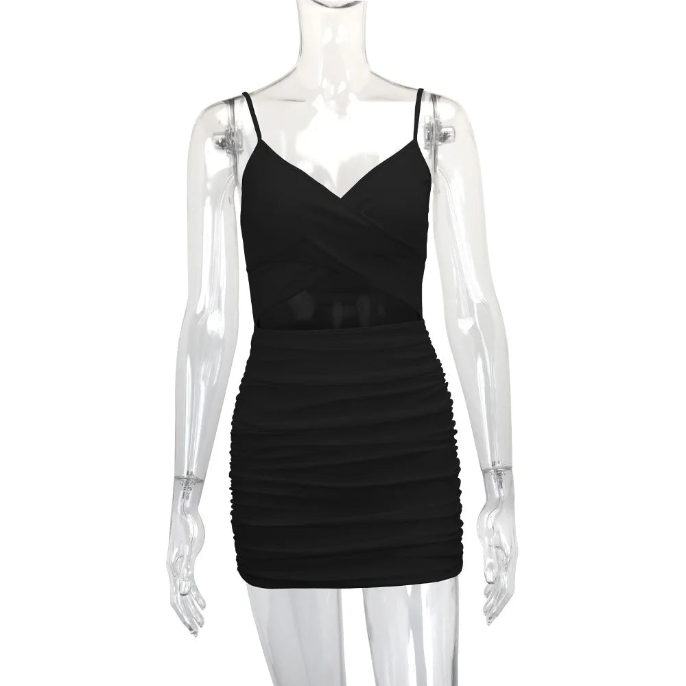 Women Sexy Cutout Bodycon Dress Euro Style Cross Back Straps Hollow Out Nightclub Party Evening Outfit Slim Fit Stretchy Dress