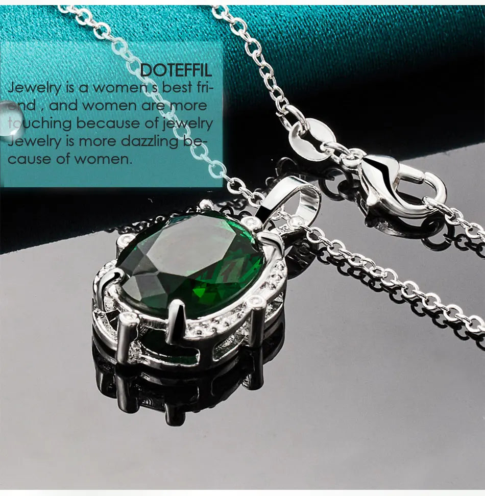 DOTEFFIL 925 Sterling Silver Green Zircon AAAAA Pendant Necklace 16-30 Inch Chain For Woman Fashion Wedding Party Charm Jewelry