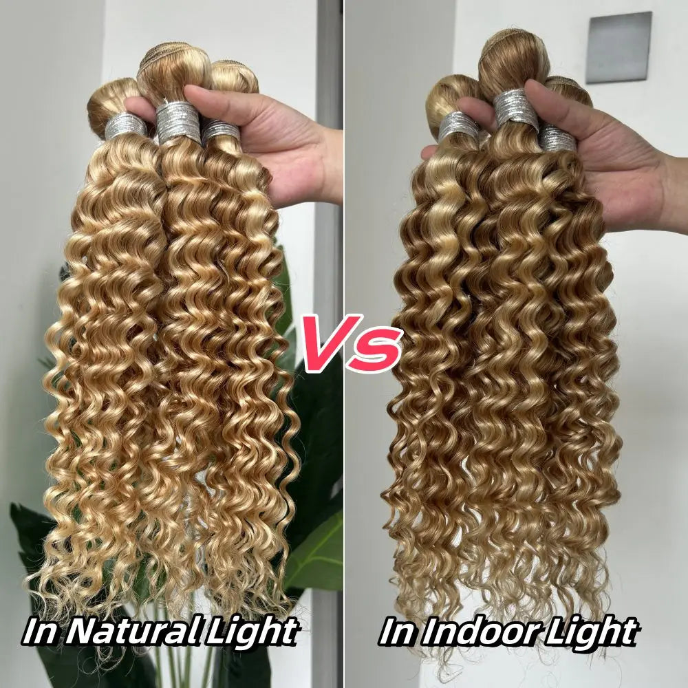 Maxine Highlight Blonde 613 Deep Wave Human Hair Bundles P27/613 Blonde Curly Weave Bundles Deep Wave Colored Bundles Human Hair