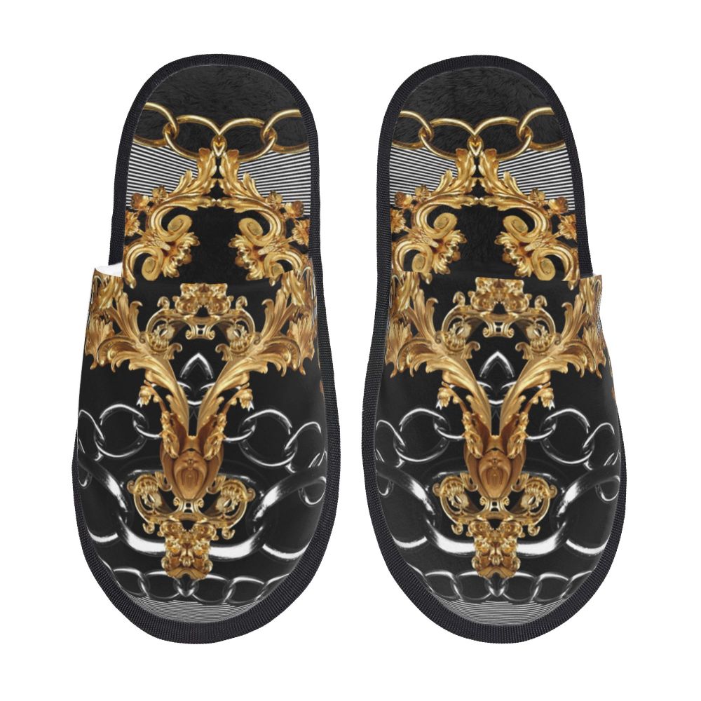 Custom Queen Of Absolutely Everything Gold Baroque Soft Memory Foam House Slippers Women Comfy Warm Anti-skid Sole Slipper