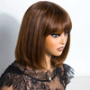 Lekker Chocolate Brown Short Straight Bob 100% Human Hair Wig With Bangs For Women Brazilian Remy Hair Top Lace Glueless Bob Wig