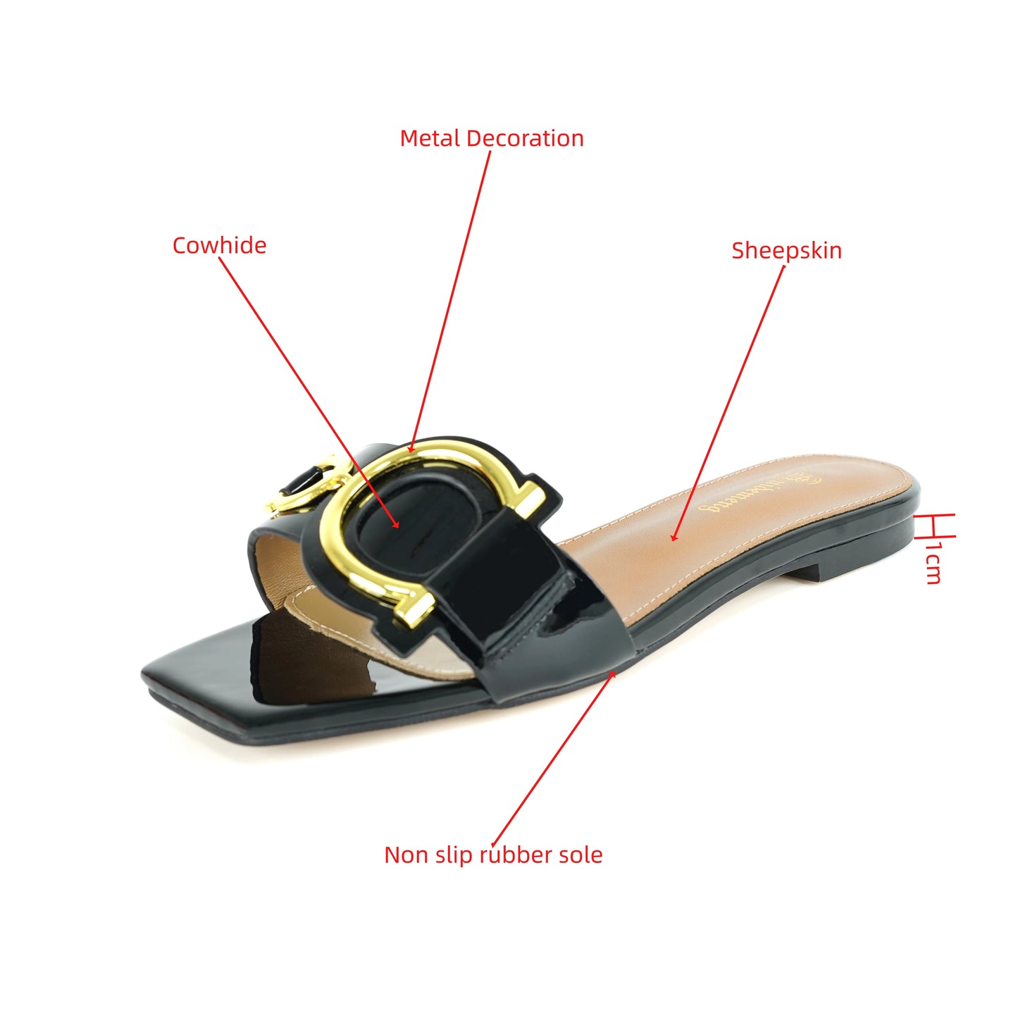 Plus size 35-44 leather slippers women's luxury party shoes square toe fishmouth shoes outdoor beach flip-flops in summer