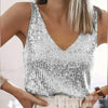 Women's Summer New Item Solid Color Fashion Sequin Light Mature Sexy V-neck Sleeveless Camisole Vest Pullover Top