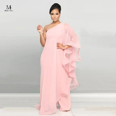 Sexy Chic Women One Shoulder Jumpsuit Chiffon Long Sleeve Prom Party Clothes Designer One Piece Ruffles Rompers 2023