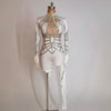 New Sequins Jumpsuit White Stretch Pole Dance Costume Drag Queen Outfit Singer Dancer Performance Wear Adult Clubwear Jumpsuit
