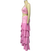 Wefads Women 2 Piece Set Summer Elegant Solid Sleeveless V Neck Hollow Out Backless Tank Top Layered Pleated Long Skirt Sets