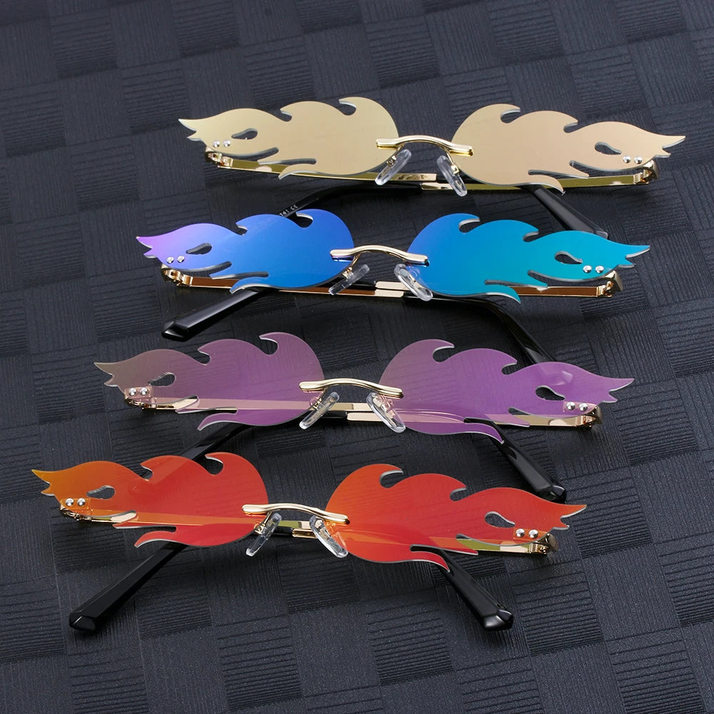 Fashion Fire Flame Sunglasses Women Men Rimless Wave Sun Glasses UV 400 Eyewear Luxury Trending Narrow Sunglasses