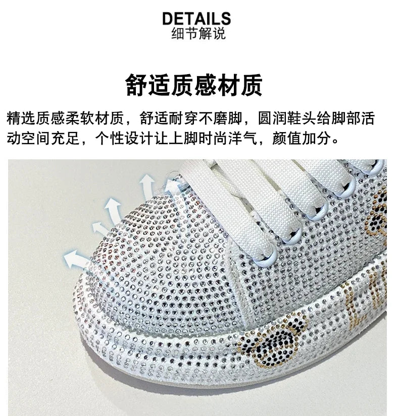 2024 Autumn New Luxury Women's Sports Shoes Cartoon Water Diamond Women's Shoes Luxury Fashion Flat Casual Shoes zapatos mujer