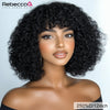 250D Brown Color Afro Kinky Curly Human Hair Wigs with Bangs Wear to go Glueless Wig Remy Brazilian Short Curly Human Hair Wig
