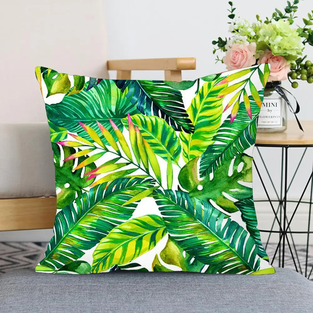 45cm Cushion Case Removable Polyester Green Plant Print Pillowcase Tropical Leaf Cactus Monstera Throw Cushion Cover Home Decor