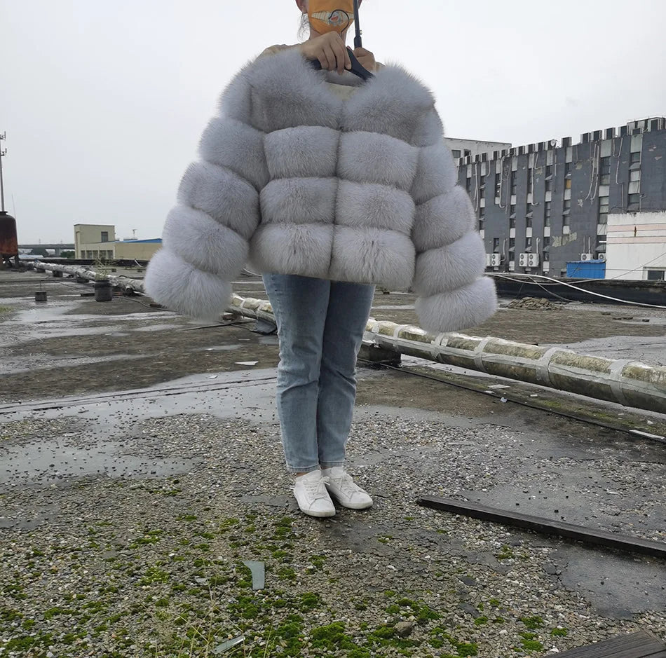 2025 MAOMAOKONG Natural Real Fox Fur Coat Women Winter Long Sleeve Luxury Raccoon Fur Jackets Thick Top Female Furry Coat Vest