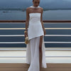 TARUXY Fashion Strapless Dress With Ribbon Female Elegant Sleeveless Mesh Beach Vacation Long Dress 2025 Spring New Women Dress