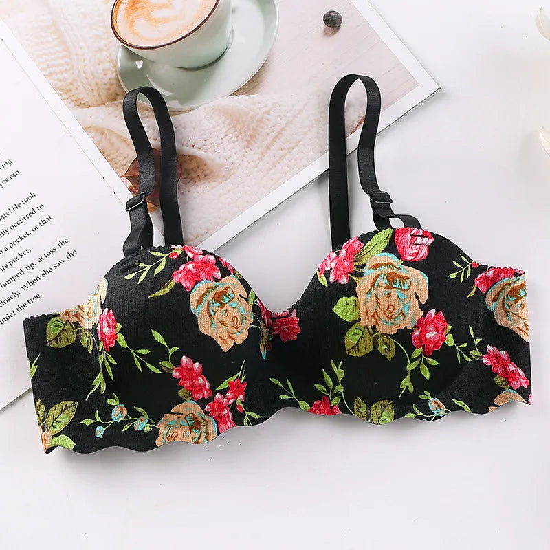 Explosive French Simple British Ice Silk Bra One Piece Thick Cup Girls Gathering No Steel Rings Women's Underwear