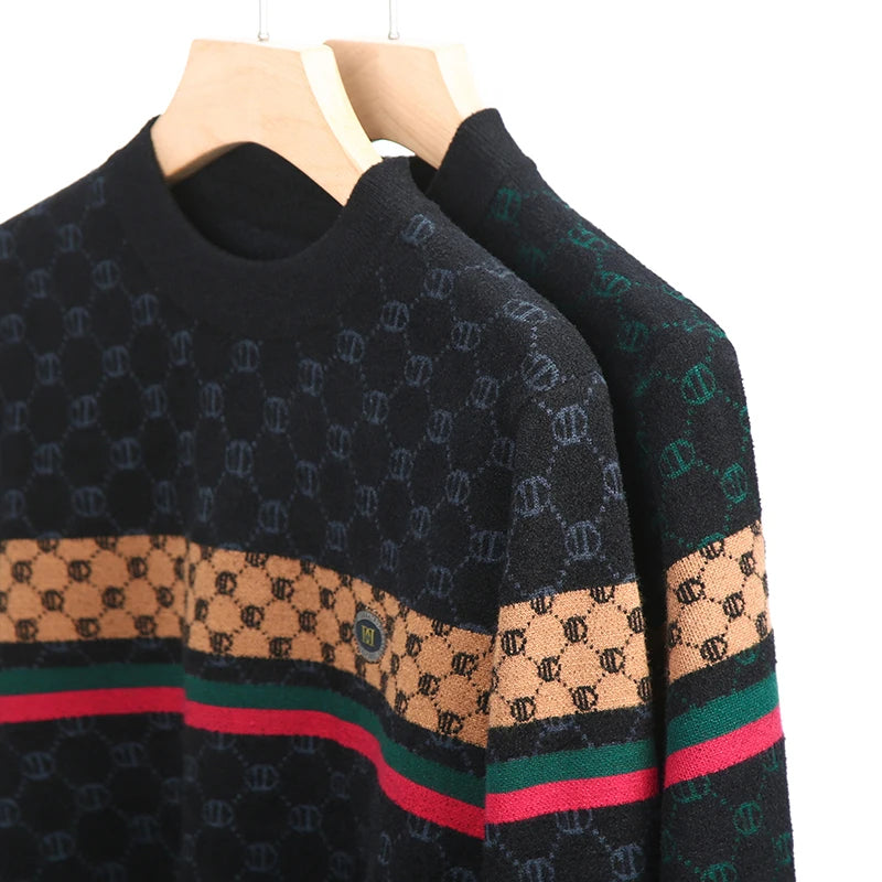 Brand 2023 Autumn High End Mens Velvet Knit Sweater Tops Designer Classic Casual Wool Pullover Fashion Soft Warm Winter Clothing
